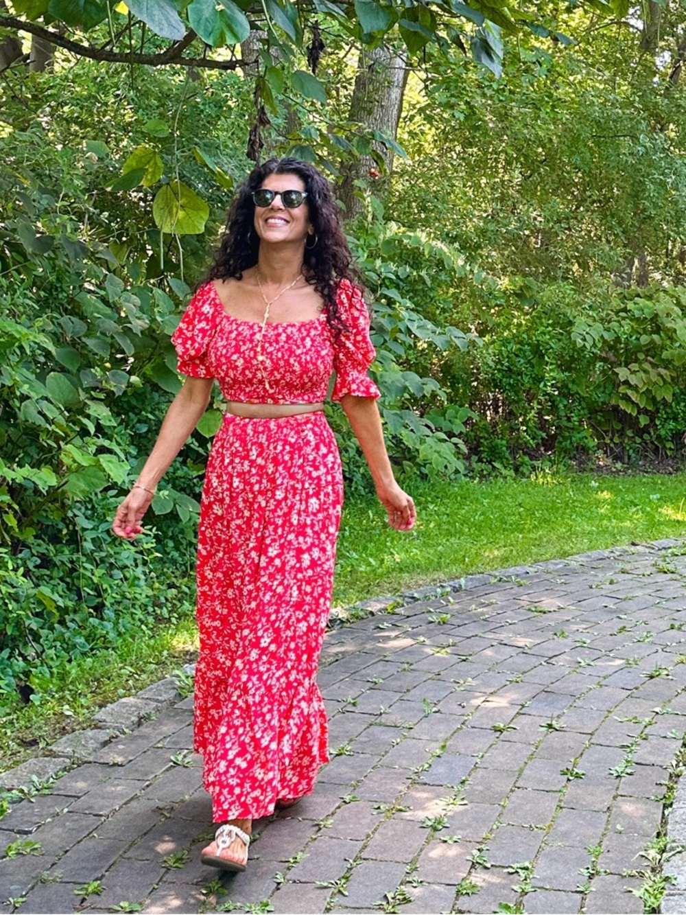 O'Neill Red Floral Puff-Sleeve Midi Set XS